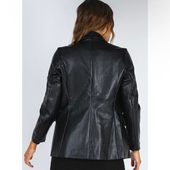 Princess Polly NWT Sz L/XL Ellen Faux Leather Double Breasted Blazer Jacket - Picture 3 of 16